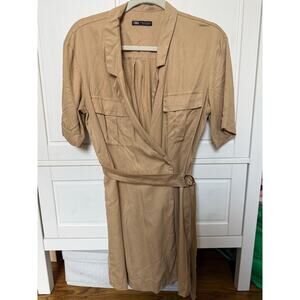Zara Tan Belted Wrap Dress (Size S)